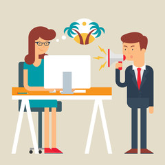 Vector illustration of an employee abstracting from boss yelling