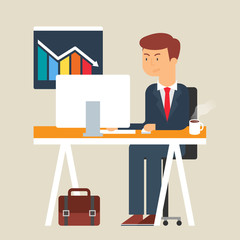 Vector illustration of an unsuccessful businessman, flat style