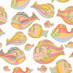 Seamless pattern with colorful cartoon fish