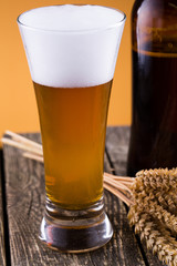 Beer bottle with a glass and spica