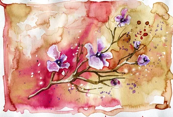 Poster de jardin Inspiration picturale illustration à l& 39 aquarelle représentant des fleurs de printemps dans le pré
