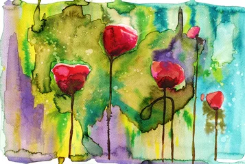 Crédence de cuisine en verre imprimé Inspiration picturale illustration à l& 39 aquarelle représentant des fleurs de printemps dans le pré