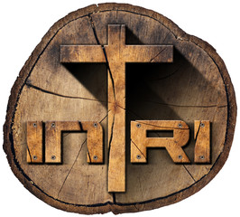 INRI - Wooden Cross on Tree Trunk