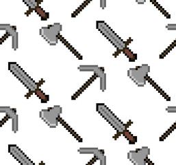Pixel art weapon seamless pattern vector