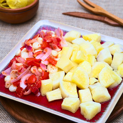 Cooked cassava or manioc with cooked vegetables
