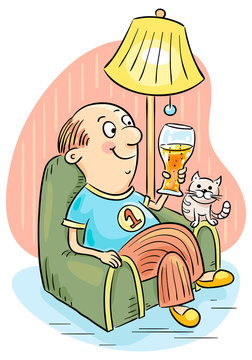 Man drinking beer in an arm-chair