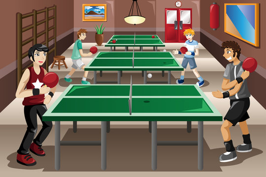 Teenagers playing ping pong