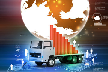 Fototapeta na wymiar Transportation of business graph in truck