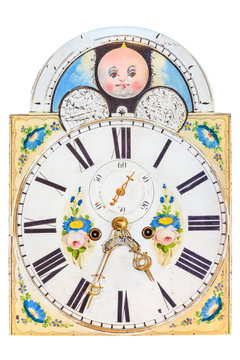 Medieval clock face with painting of baby