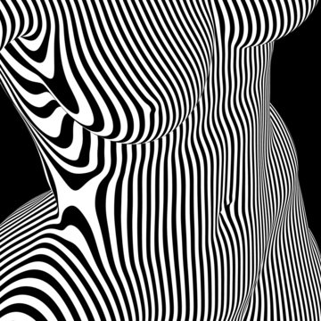 abstract female nude in op art style