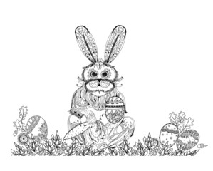 Easter bunny and eggs, background. Sketch