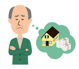 An elderly man thinking with his arms crossed