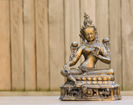 Indian bronze statue representing Tara, compassion goddess