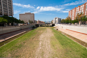 Dried river bed in Malaga, Spain on a summer day