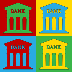 Pop art bank symbol icons.