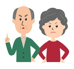 An angry senior couple, senior man scolding