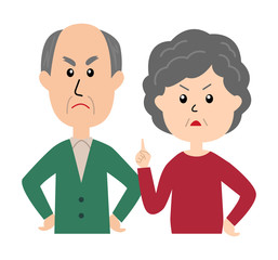 An angry senior couple, senior woman scolding