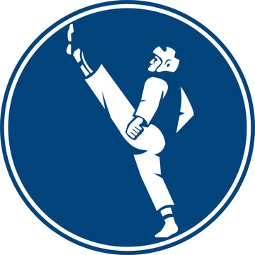 Taekwondo Fighter Kicking Stance Circle Icon