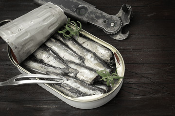 Sardines, sprats canned in a tin