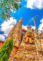 The famous Sagrada Familia big church in Barcelona, Spain.