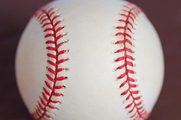 Baseball stitches upright, macro