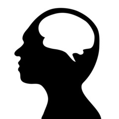 silhouette of the head and  brain. process of human thinking