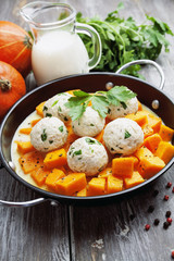 Baked pumpkin and chicken meatballs