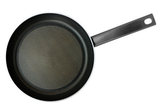 Frying pan isolated on white background. Top view.