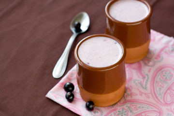 Homemade yogurt with berries in a ceramic bowl