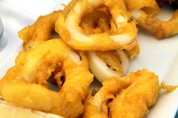 Deep fried calamari rings on plate Spain