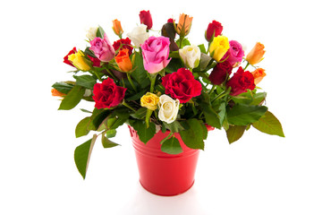 Bouquet roses in bucket