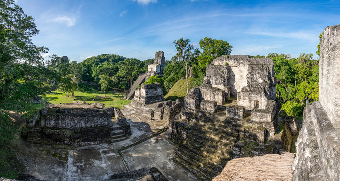 Panorama of Mayan ruins at Tikal, National Park. Traveling guate