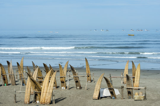 Traditional Peruvian small Reed Boats