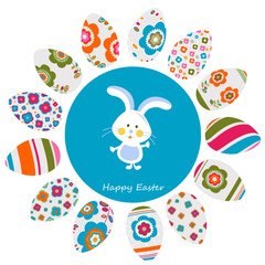 rabbit and colorful easter eggs