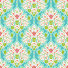 Floral colorful damask seamless pattern. Classic background