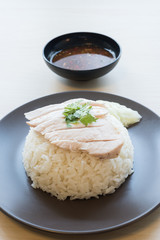 Khao mun kai , Thai food steamed chicken with rice.