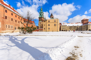 Beautiful Wawel Royal Castle on sunny winter day, Krakow, Poland