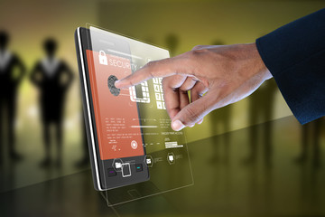 Businessman pressing virtual buttons