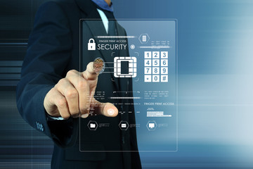 Businessman pressing virtual buttons