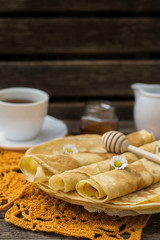 Pancakes for breakfast with tea