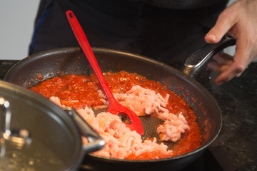 cooking bolognese sauce