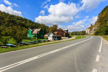 Road from Ojcow to Skala in summer landscape of Poland