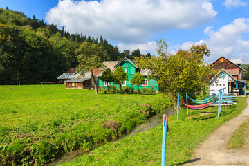 Fototapeta na wymiar Path in farming landscape of Skala village near Krakow, Poland