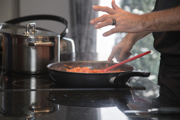 cooking bolognese sauce