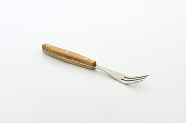Wooden-handled three-pronged fork