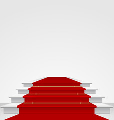 Stairs covered with red carpet, isolated