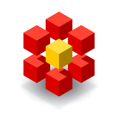 Red cube logo with yellow segments