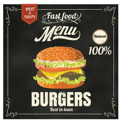 Restaurant Fast Foods menu burger on chalkboard vector format ep - 79987379