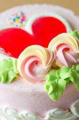 Close up shop of cake flower and heart bake