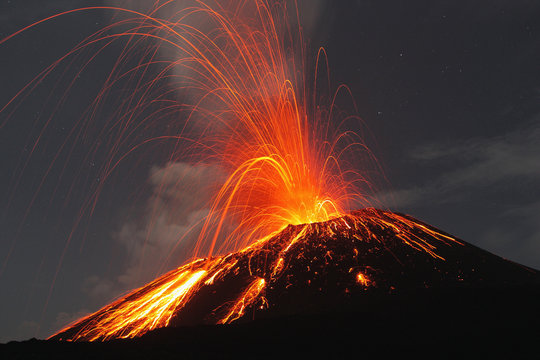Indonesia, Sumatra, Krakatoa volcano erupting